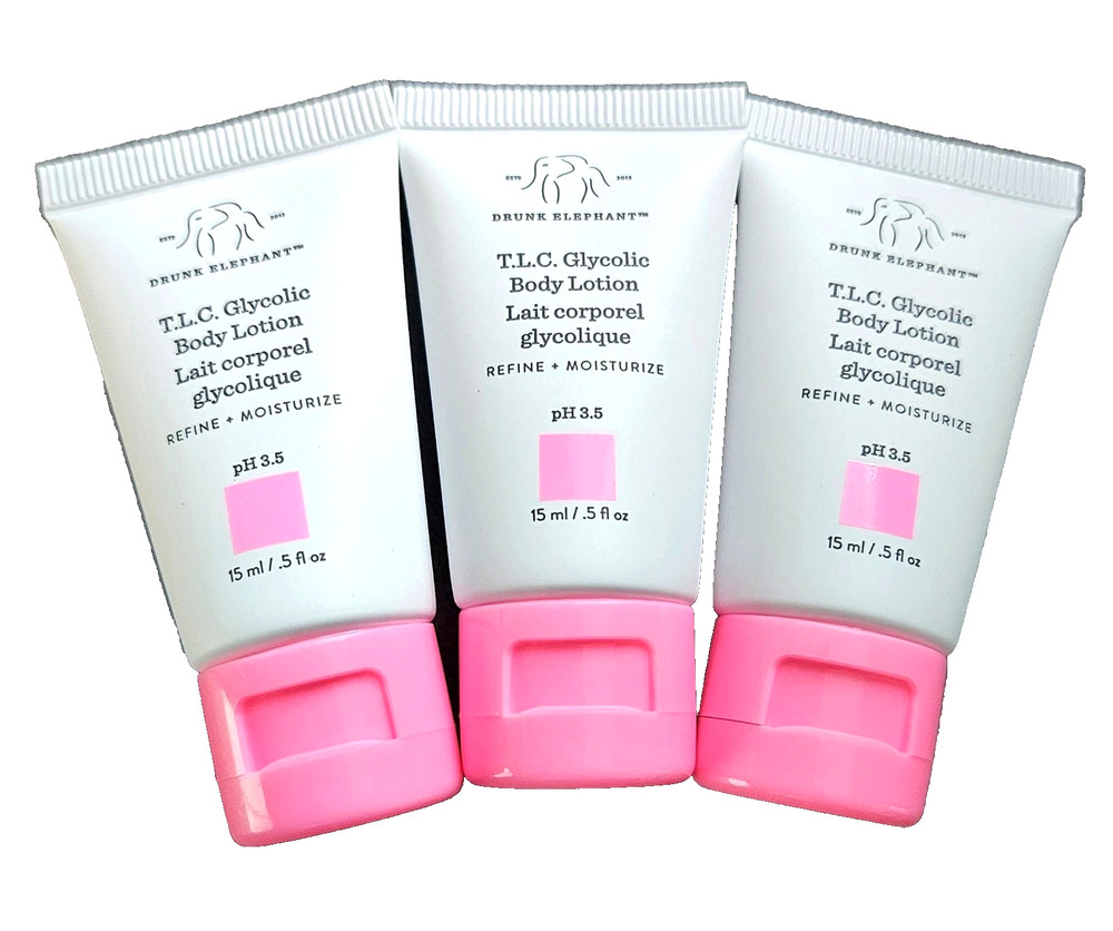 3x Drunk Elephant T.L.C. Glycolic Body Lotion Travel Size 15ml / 0.5oz each